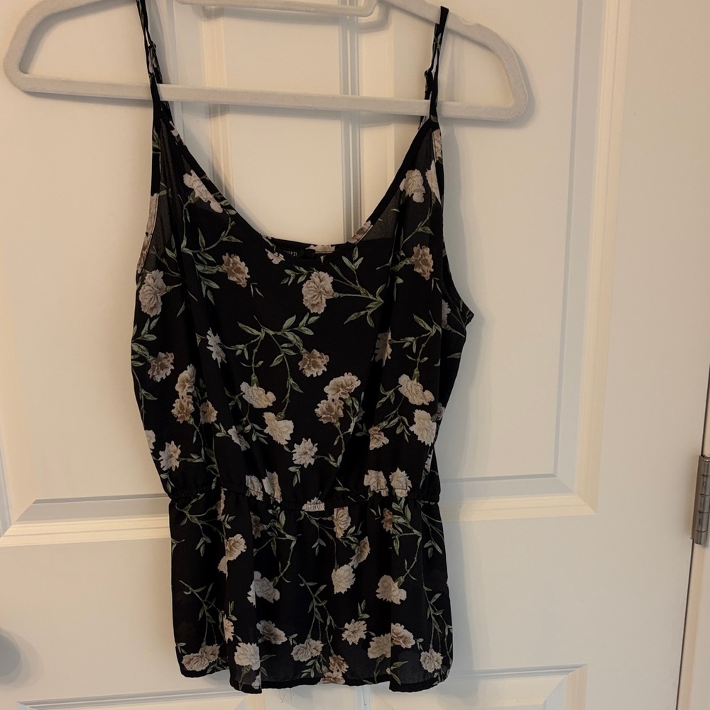 Floral Black Spaghetti-Strap Tank Top
